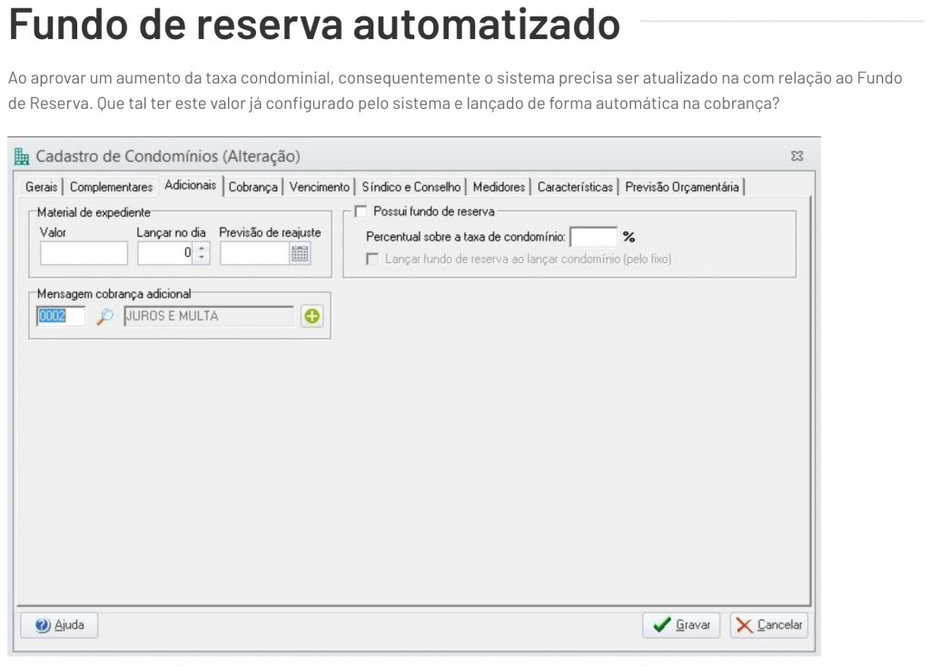 Fundo de reserva automatizado do Alterdata Immobile