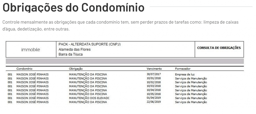 Tela de obrigações dos condomínios do Alterdata Immobile
