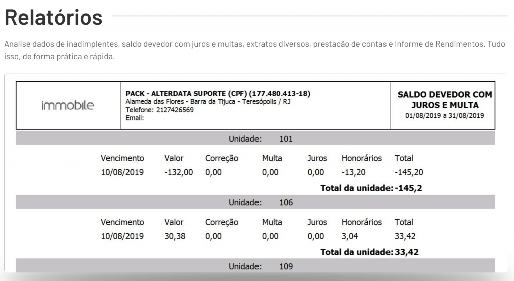 Relatório do Alterdata Immobile