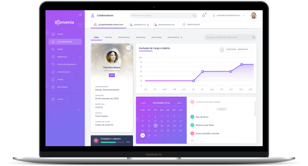 Tela do software de RH do Convenia