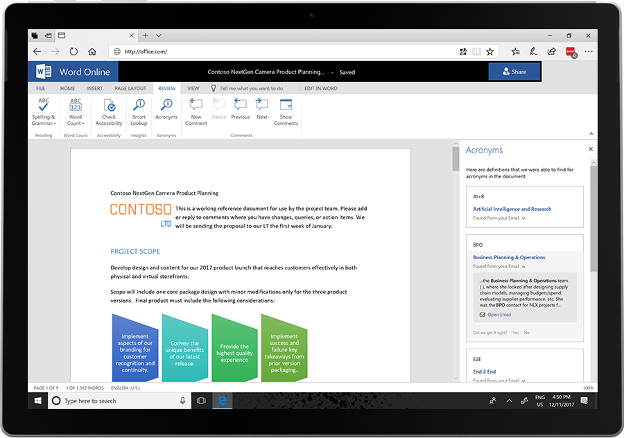 Tela do Office 365