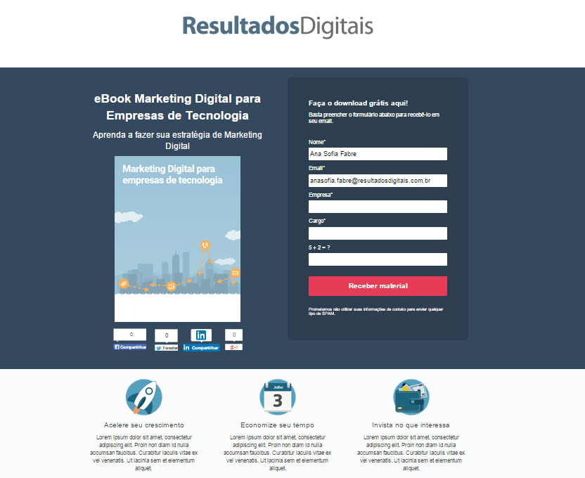 Modelo de layout de landing page