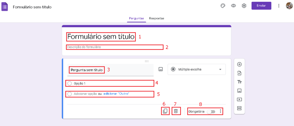 Google Forms na B2B Stack imagem mostra o formulário em branco com marcações em todos os campos na cor vermelha