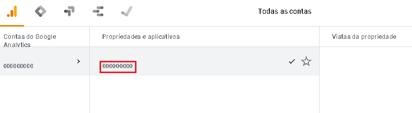 Google Analytics na B2B Stack tela de propriedades e aplicativos