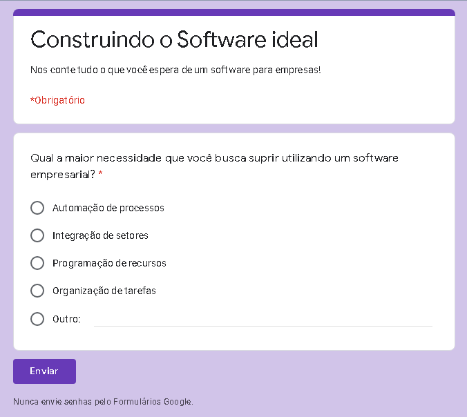 questionário elaborado no Google Forms na disciplina de Atenção