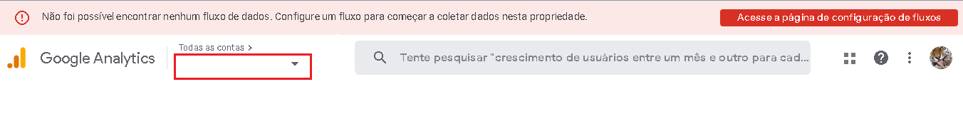 Canpo para a busca de contas no Google Analytics