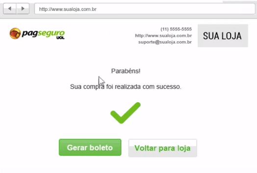 Imagem com botão para gerar recibo de compra no PagSeguro
