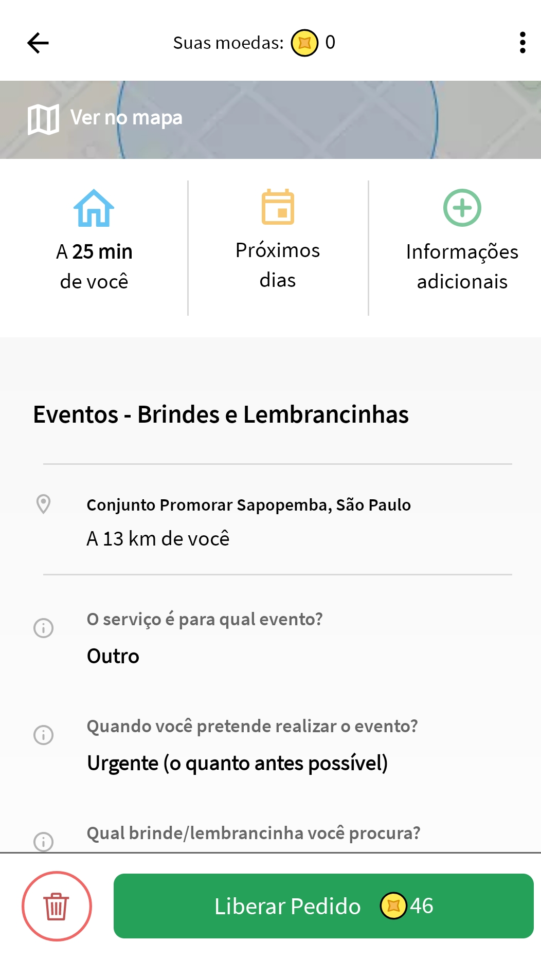 Tela do aplicativo GetNinjas com destaque aum botão em cor verde na parte inferior da tela com a mensagem 'Liberar pedido'
