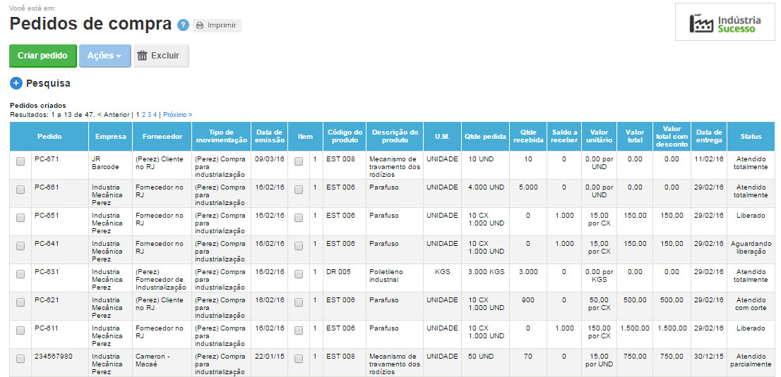 Fornecedor de terceirização - ERP MAXIPROD