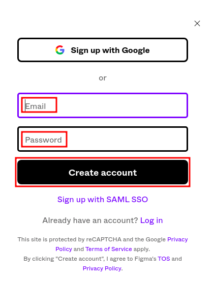 Imagem de criação login na conta do FIgma