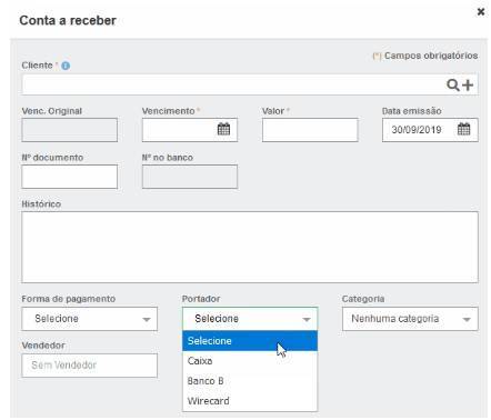Wirecard na B2B Stack Tela de contas a receber com campos a serem preenchidos no software Wirecard