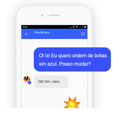 Imagem de um celular com mensagem diretamente pelo messenger do facebook através do jivochat