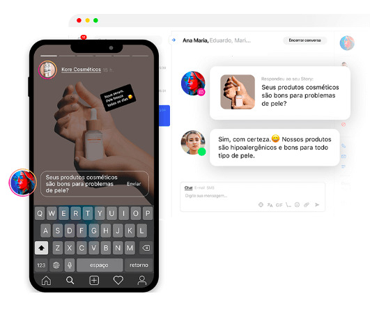 Imagem de um celular mostrando a chegada de uma mensagem no instagram do sistema Jivochat