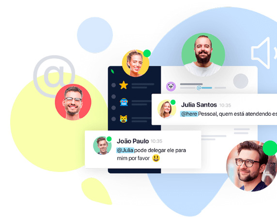 Montagem com rostos de usuários que utilizam e trabalham com o Jivochat