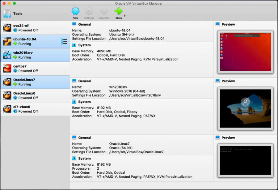 Imagem mostra as escolhas para gerar a VirtualBox. Mostra opção de Ubuntu, windows 10 e CMD