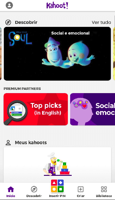 Opções de quizzes no Kahoot