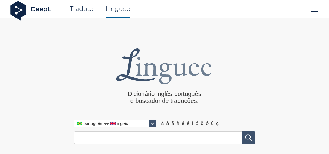 A imagem mostra ao centro o logo do Linguee e abaixo existe um campo para inserção de texto para tradução