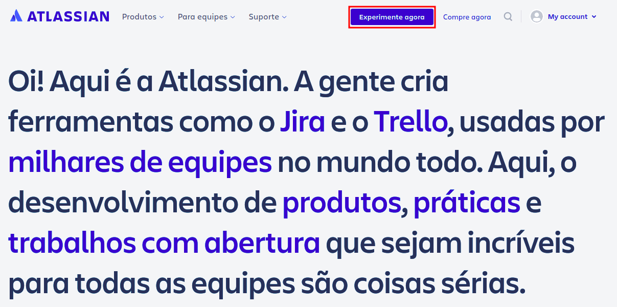Página inicial do Atlassian