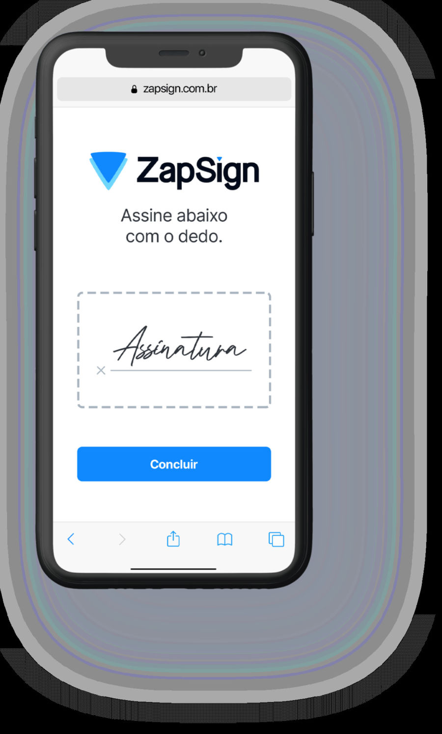 Imagem de um celular com o aplicativo ZapSign e uma assinatura