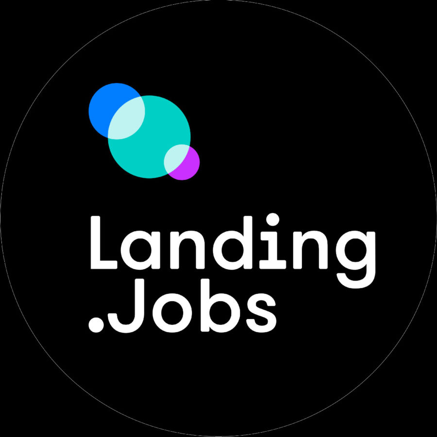Logo do Landing.Jobs de cor branca com o fundo preto