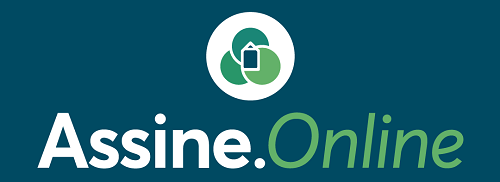 Logo do Assine.Online nas cores branca e verde com o fundo de cor azul marinho