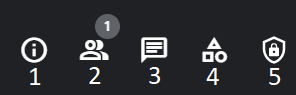 Imagem com 5 opções representadas por ícones na cor branca