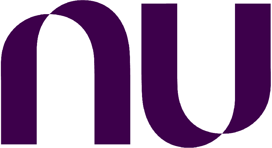 Logo do Nubank com duas letras de cor roxa formando a palavra 'NU'