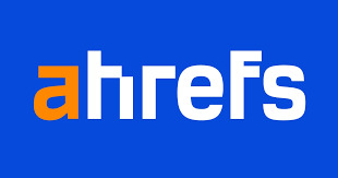 Logo da ferramenta de SEO AHrefs. O logo possui o fundo de cor azul, o 'A' da palavra tem a cor laranja e o restante tem a cor branca