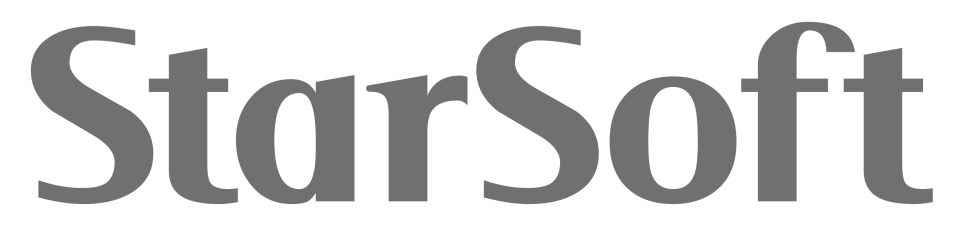 Logo da Starsoft na cor cinza. A Starsoft trabalha com folha de pagamento