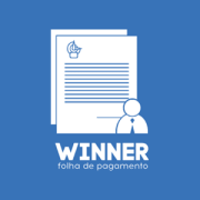 Logo da Winner folha de pagamento. A imagem possui um desenho de uma foilha com um avatar de uma pessoa no canto debaixo. O fundo da imagem possui a cor azul