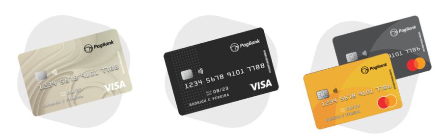 Imagem ilustrada com três cartões de banco com função de credito disponibilizados pelo PagSeguro
