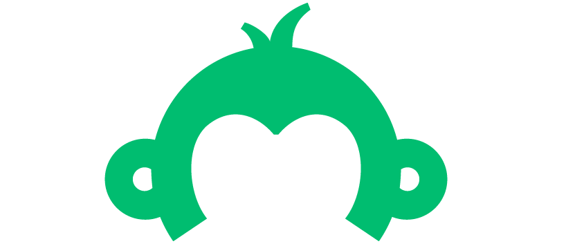 Logo do SurveyMonkey. A imagem é um desenho da silhueta da cabela de ma Macaco de cor verde