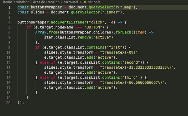 Imagem de um código de Javascript feito para Front-end