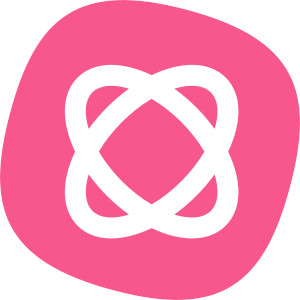 Logo do MindMeister que é utilizado para Design Thinking. O logo possui um quadrado com bordas arredondadas de cor rosa com dois círculos ovais de cor branca ao centro