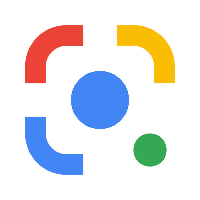 Logo do Google Lens. A imagem mostra um desenho representando uma lente de camera com um as cores vermelha, amarela, azul e verde