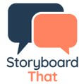 Logo do Storythat. O logo possui dois balões de conversa. Um de cor azul marinho e outro de cor laranja