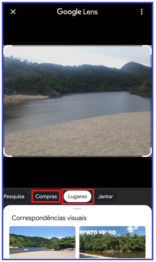 imagem do resultado da pesquisa dentro do Lens mostrando onde é o local do rio mostrado em foco