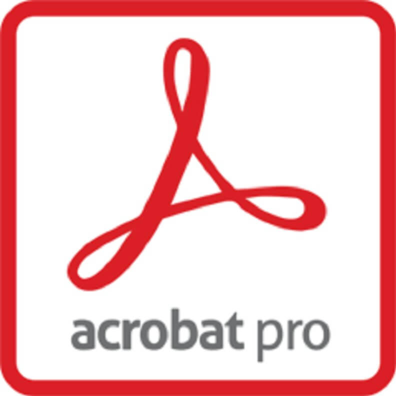 Logo do Adobe Acrobat PRO DC. O logo é um quadrado com bordas arredondadas e boardas de cor vermelha com uma letra 'a' estilizada ao centro e o nome abaixo