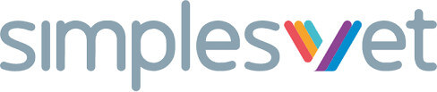 Logo do Simplesvet. O logo possui a letra 'V' com diversas cores, destoando das demais que são de cor cinza
