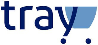 Logo da Tray. O nome é escrito na cor azul marinho e a letra 'Y' tem um desenho de um carrinho de compras