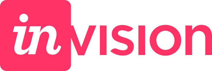 Logo da solução de UX Design Invision. O logo é todo na cor rosa