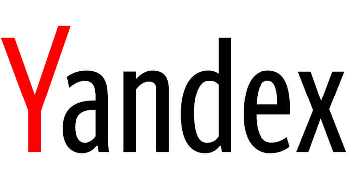 Logo do Yandex. As letras possuem a cor preta com exceção da letra 'Y' que tem a cor vermelha