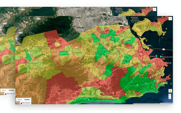 Imagem de um mapa mostrando diversas cores simbolizando como funciona o Geomarketing na Economapas.  inteligência de mercado
