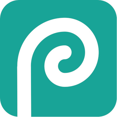 Logo da empresa Photopea. O logo é um quadrado com pontas arredondadas de cor verde com um 'P' ao centro