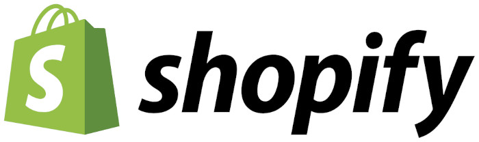 Logo da Empresa Shopify. O logo possui uma sacola verde com a letra 'S' ao centro e o nome escrito com a cor preta ao lado direito da sacola