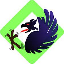 Logo do BlueGriffon, concorrente do Dreamweaver da Adobe. O logo possui um trinagulo verde com um pássaro pintado na cor azul 