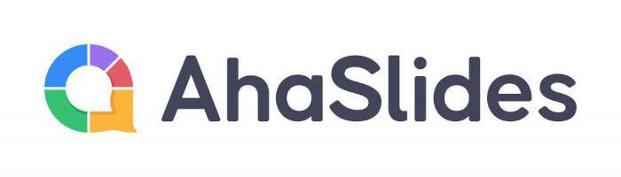 Logo da empresa AhaSlides. O logo possui um desenho de um balão de mensagem com diversas cores o contornando