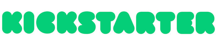 Logo da empresa Kickstarter. As letras são todas arredondadas e a cor do logo é verde
