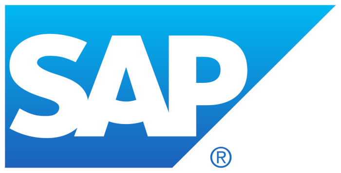 Logo da Empresa SAP. O logo possui o nome dentro de uma forma geométrica de cor azul