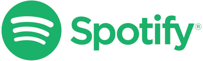 Logo da plataforma Spotify. O logo possui a cor verde e, do lado esquerdo do nome á um circulo com três listras na cor branca